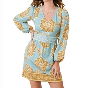 Spartina 449 Diane Jersey Knit Mini Dress Calm Waters Medallion
